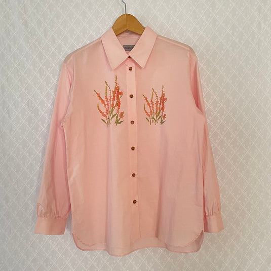 Elyse - Pointed Collar Shirt with Coral Wild Flower Print - Light Rose