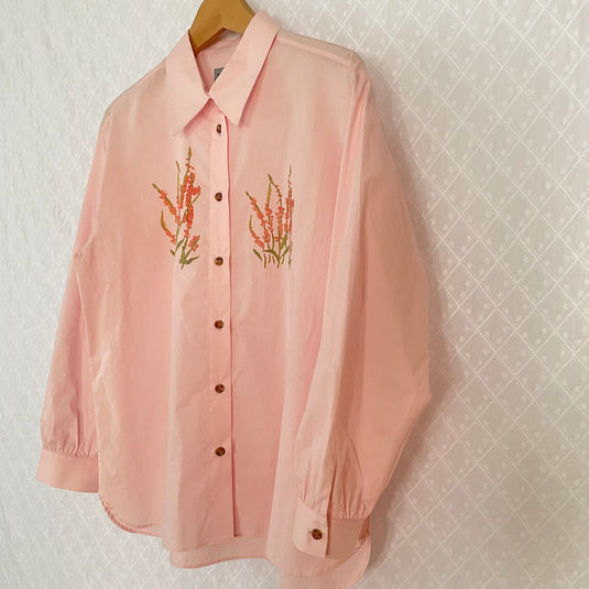 Elyse - Pointed Collar Shirt with Coral Wild Flower Print - Light Rose