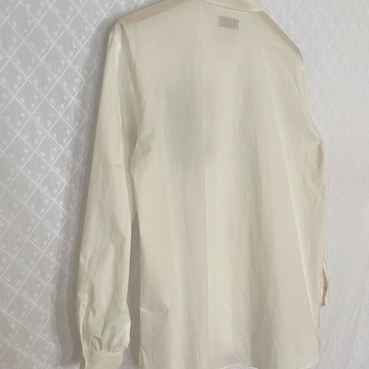 Willa - Pointed Collar Shirt with Asian Painting Print - White