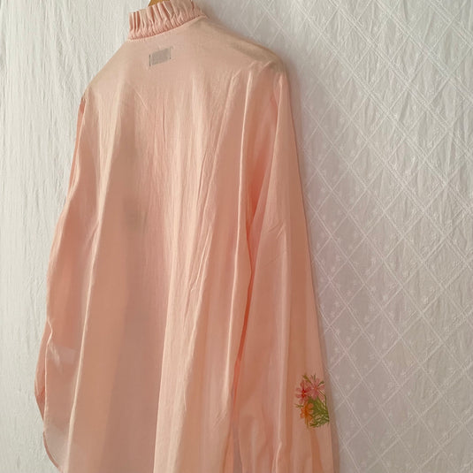 Miley - Ruffle and Ribbon Neck with Cosmos Flower Print - Light Rose