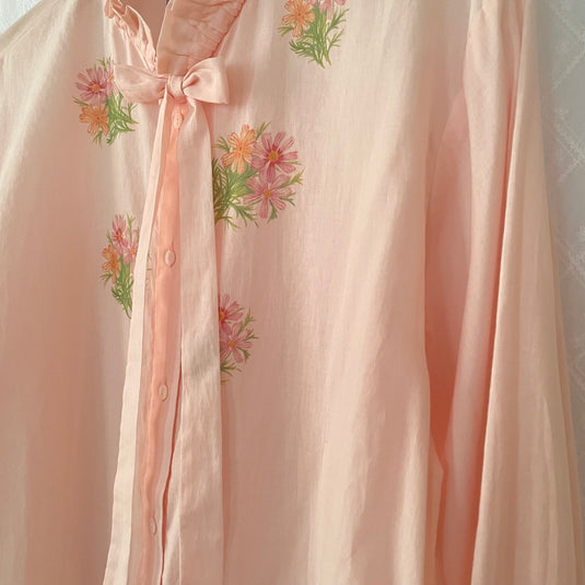 Miley - Ruffle and Ribbon Neck with Cosmos Flower Print - Light Rose