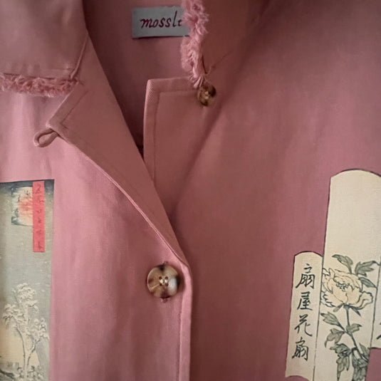 Oaklee - Open Collar Shirt Jacket with Japanese Old Art Print - Old Rose