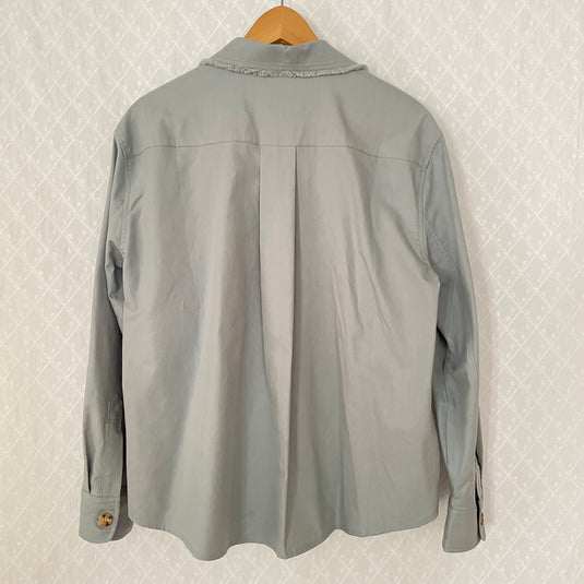 Oaklee - Open Collar Shirt Jacket with Japanese Old Art Print - Steel Blue