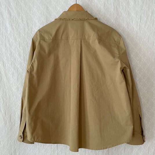 Oaklee - Open Collar Shirt Jacket with Japanese Old Art Print - Pear