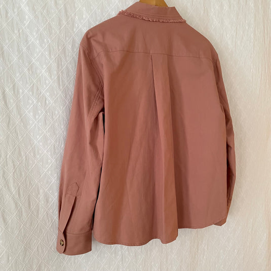 Oaklee - Open Collar Shirt Jacket with Japanese Old Art Print - Old Rose