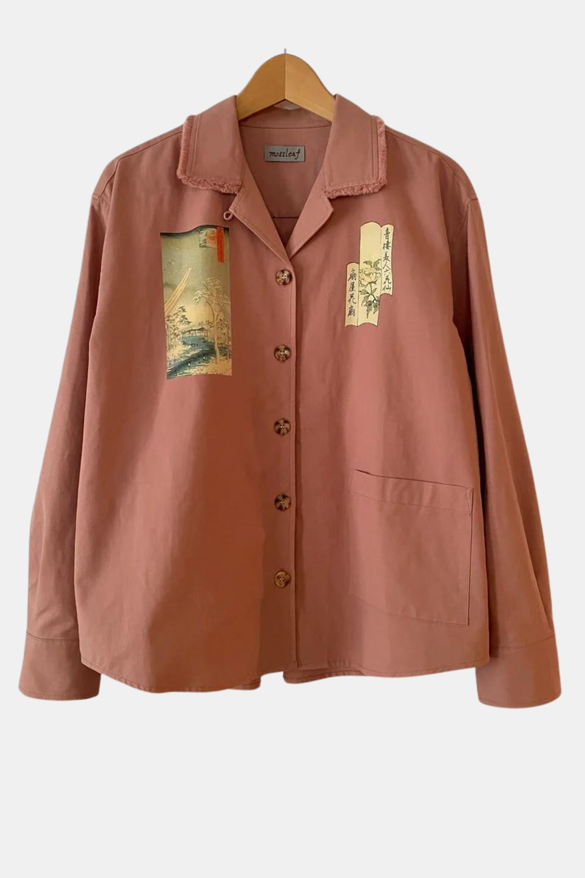 Oaklee - Open Collar Shirt Jacket with Japanese Old Art Print - Old Ro